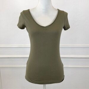 Abercrombie Fitch Olive Green V Neck Short Sleeve Basic T Shirt Women Size M